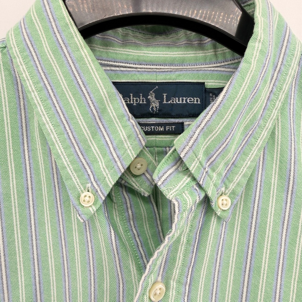 Ralph Lauren Button Down Mens Large Pre-Owned Pastel Green Striped Custom Fit - Picture 10 of 15